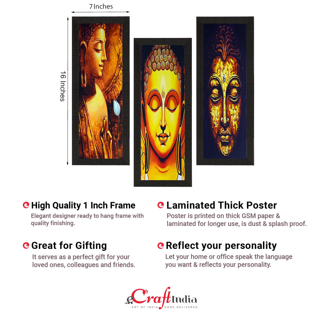 Set Of 3 Lord Buddha Satin Matt Texture UV Art Painting Kafalo