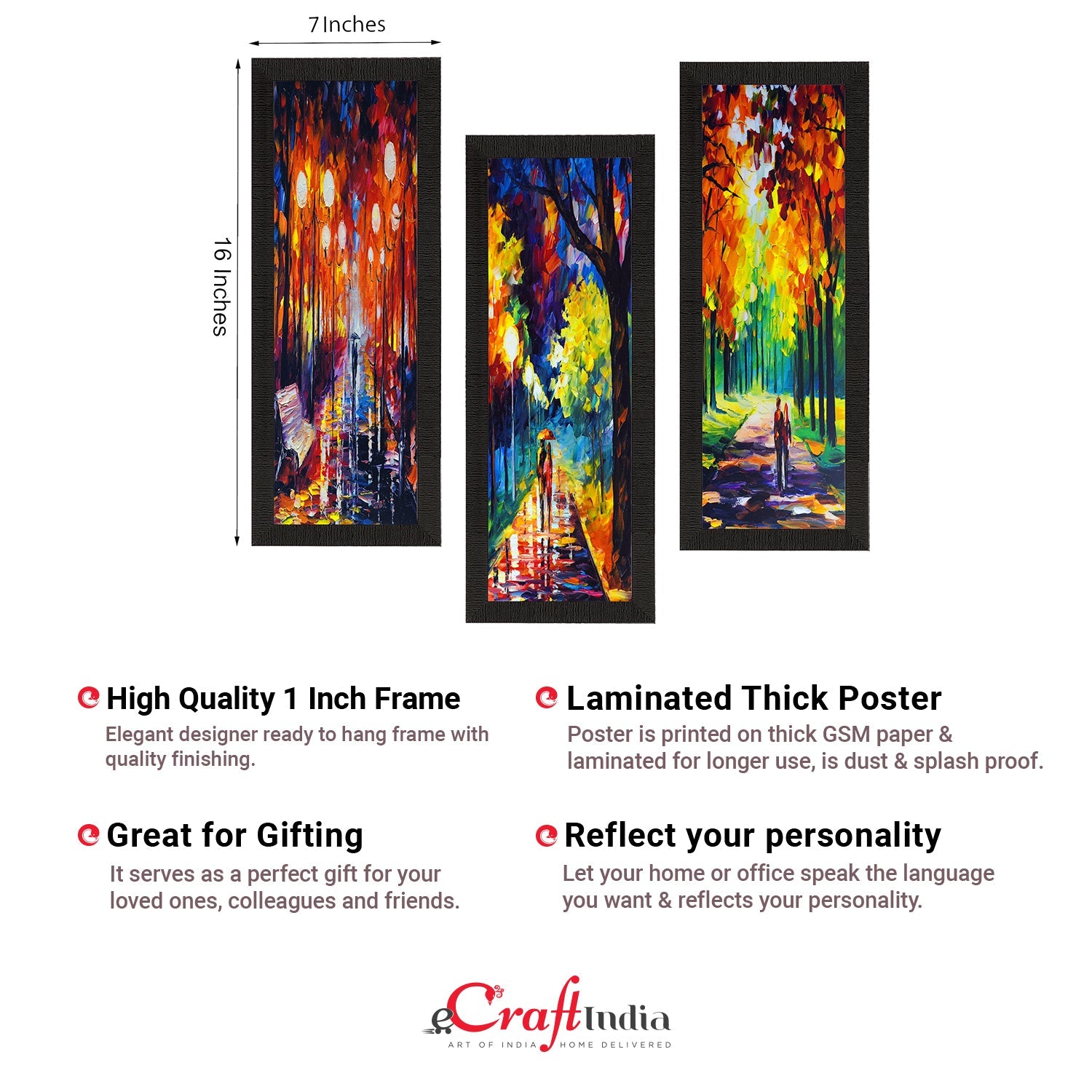 Set Of 3 Beautiful Loving Couple Satin Matt Texture UV Art Painting Kafalo