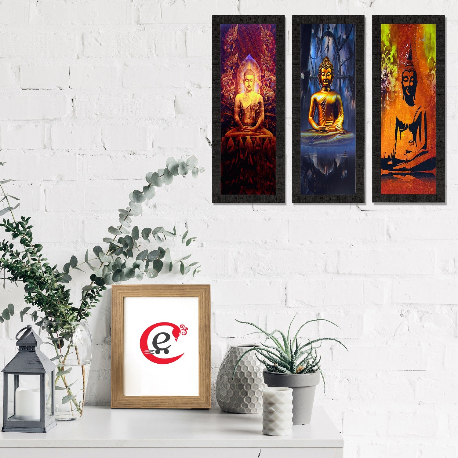 Set Of 3 Meditating Buddha Satin Matt Texture UV Art Painting Kafalo