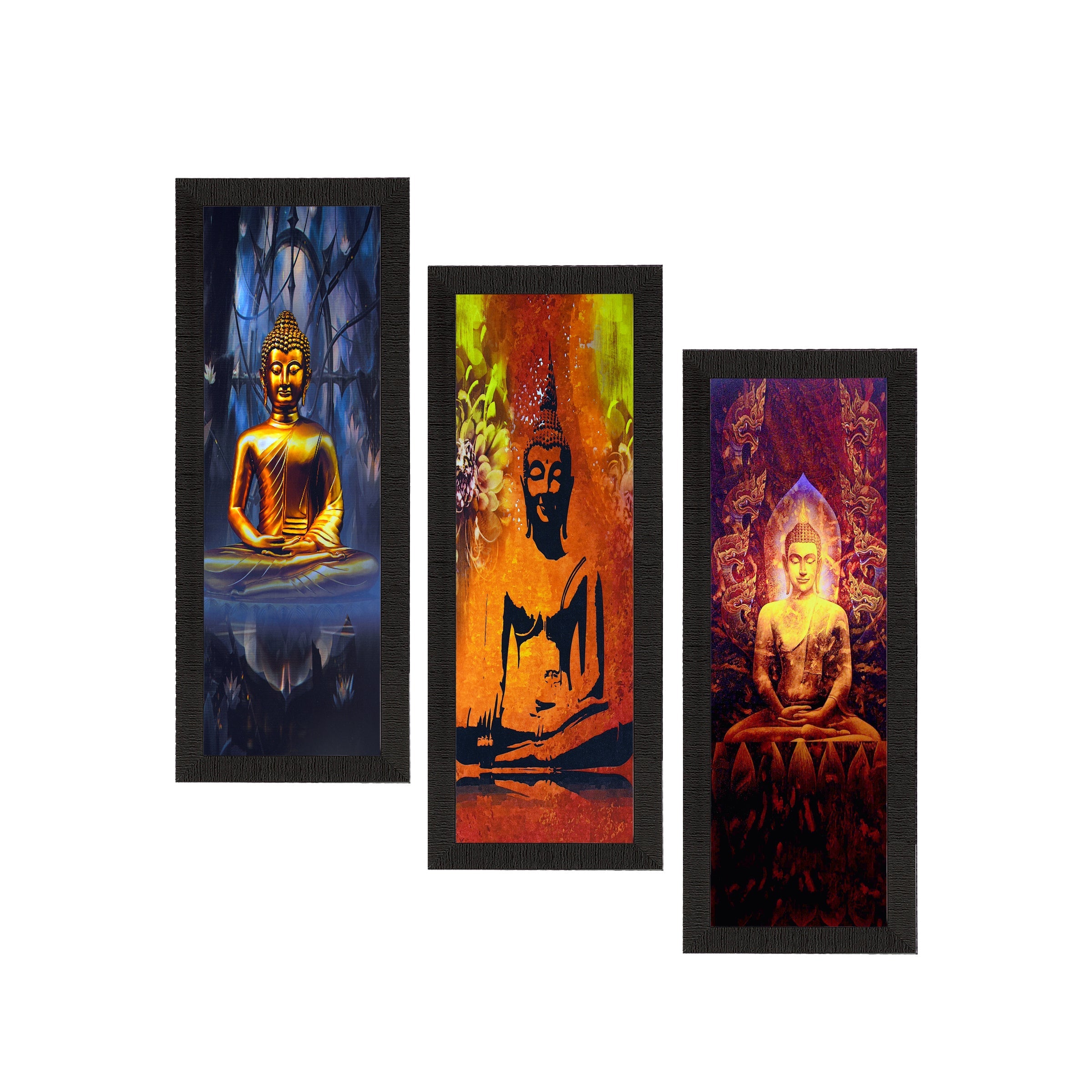 Set Of 3 Meditating Buddha Satin Matt Texture UV Art Painting Kafalo