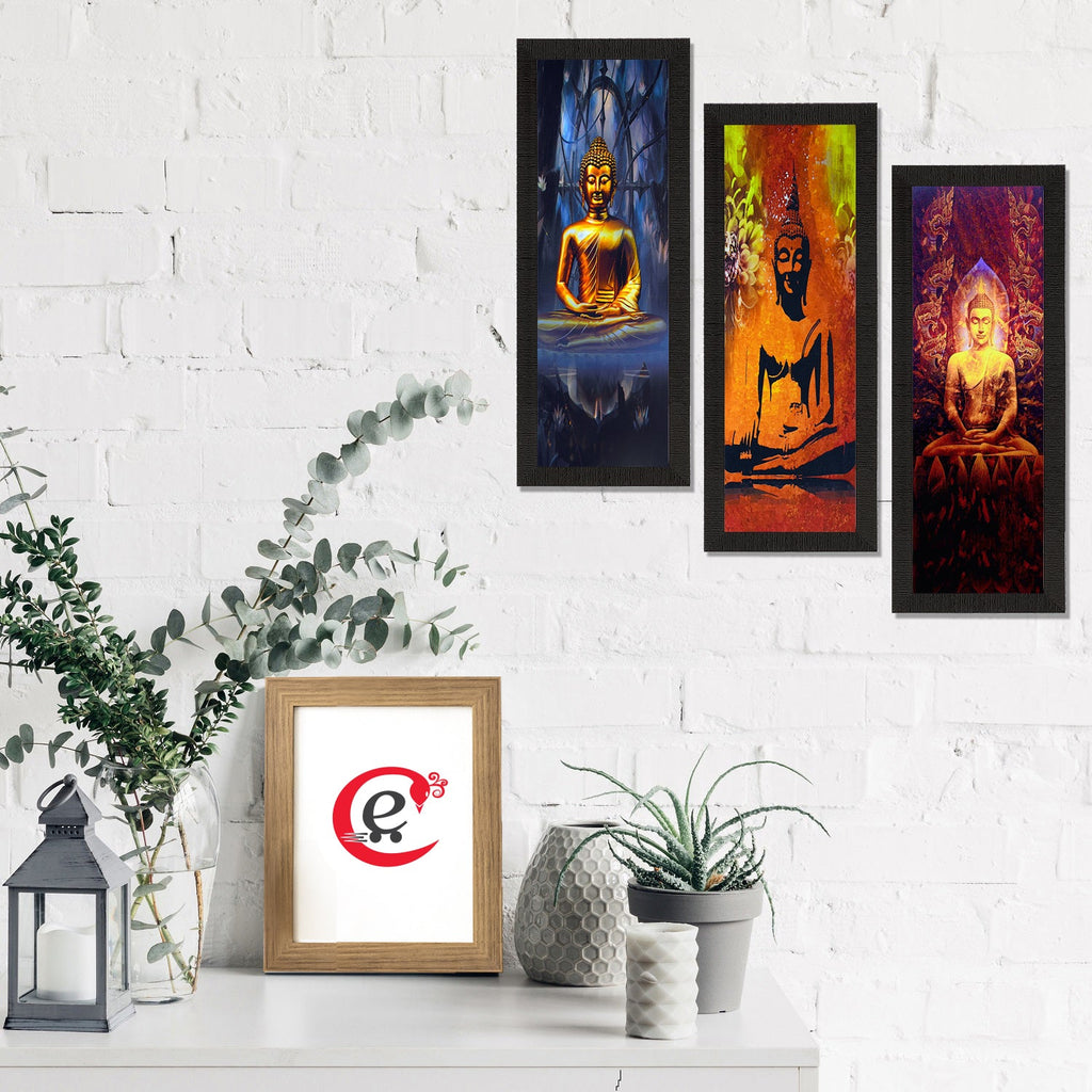 Set Of 3 Meditating Buddha Satin Matt Texture UV Art Painting Kafalo