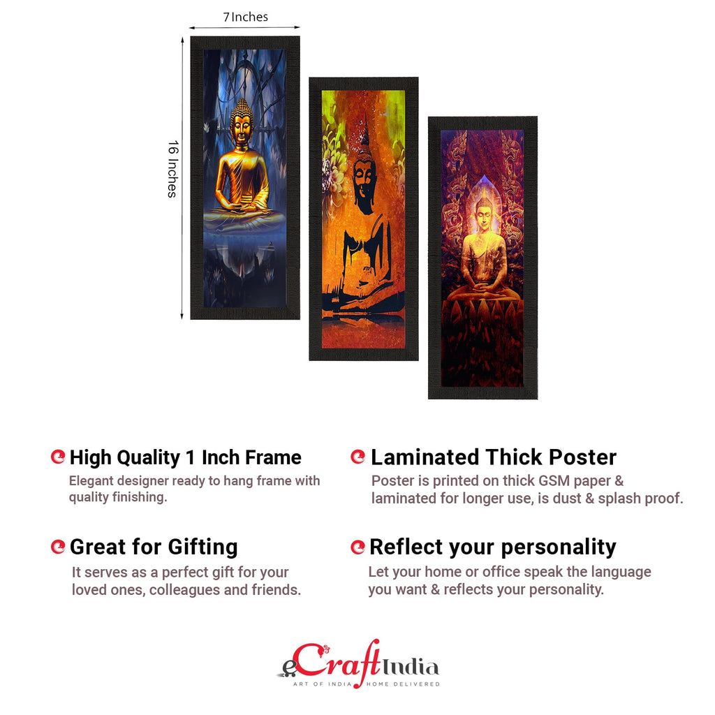 Set Of 3 Meditating Buddha Satin Matt Texture UV Art Painting Kafalo
