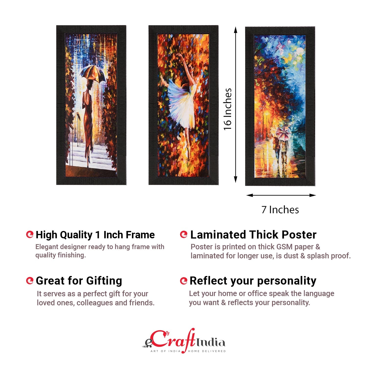 Set Of 3 Beautiful Loving Couple Satin Matt Texture UV Art Painting Kafalo