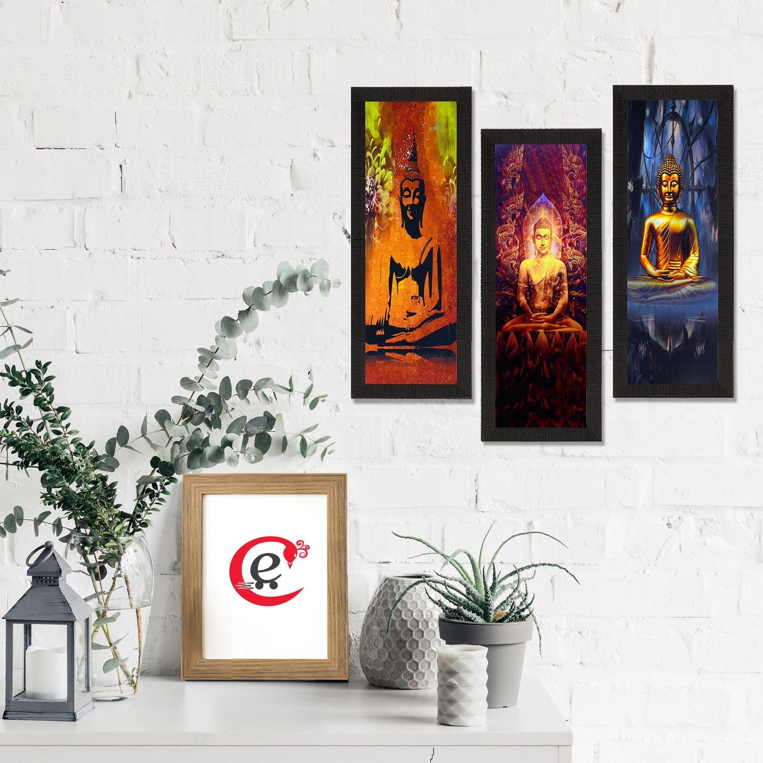 Set Of 3 Meditating Buddha Satin Matt Texture UV Art Painting Kafalo
