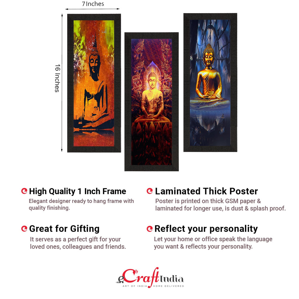 Set Of 3 Meditating Buddha Satin Matt Texture UV Art Painting Kafalo