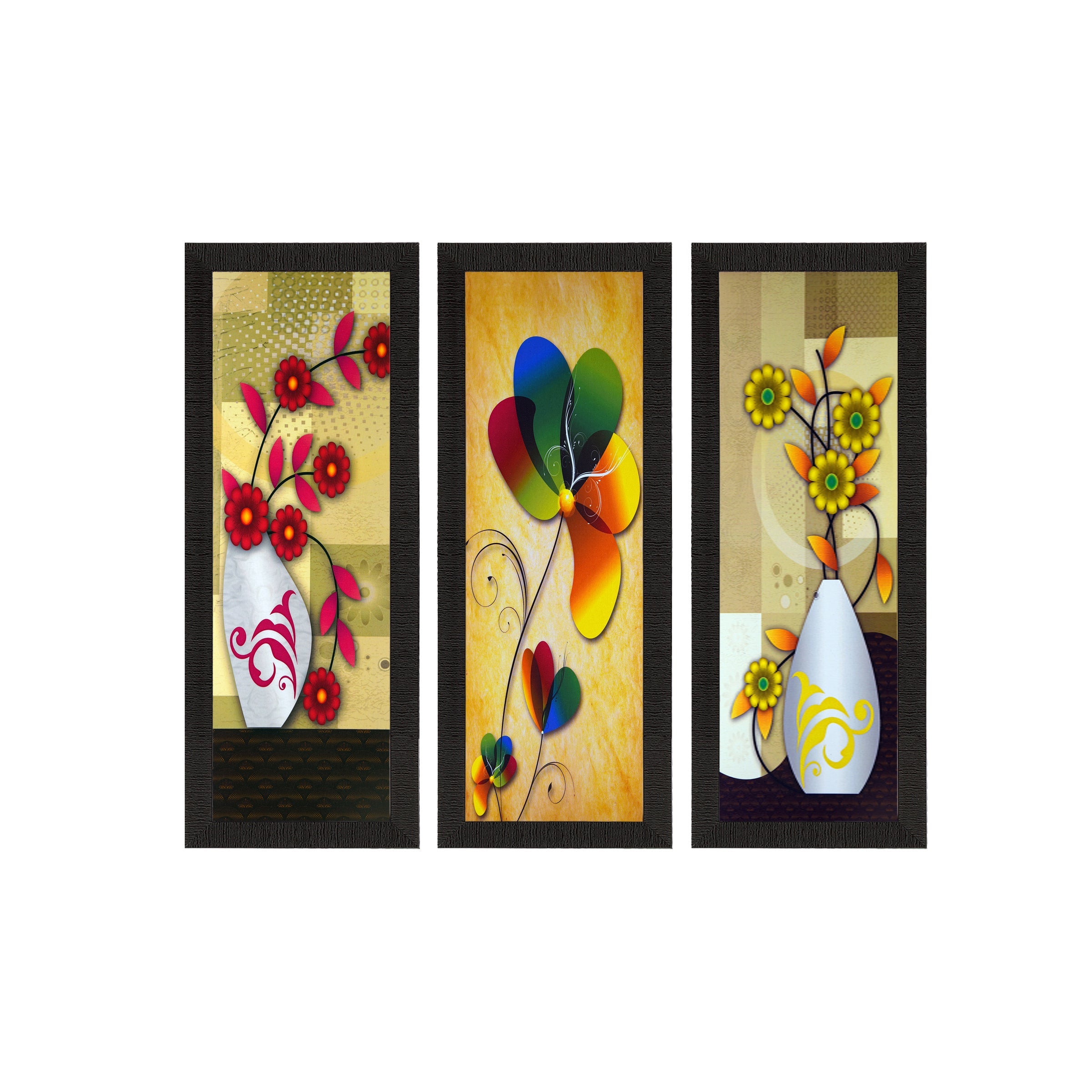 Set Of 3 Botanical Floral Pots Satin Matt Texture UV Art Painting Kafalo