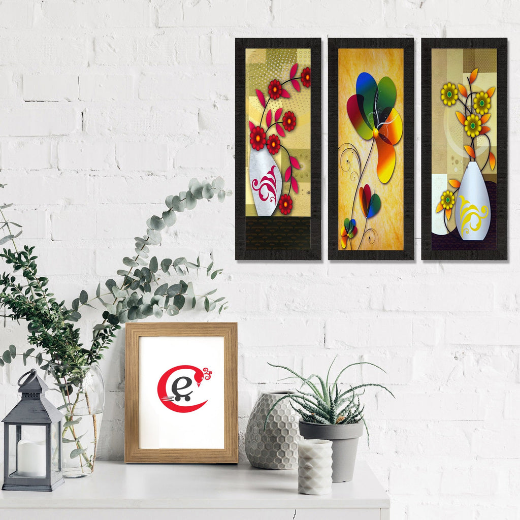 Set Of 3 Botanical Floral Pots Satin Matt Texture UV Art Painting Kafalo