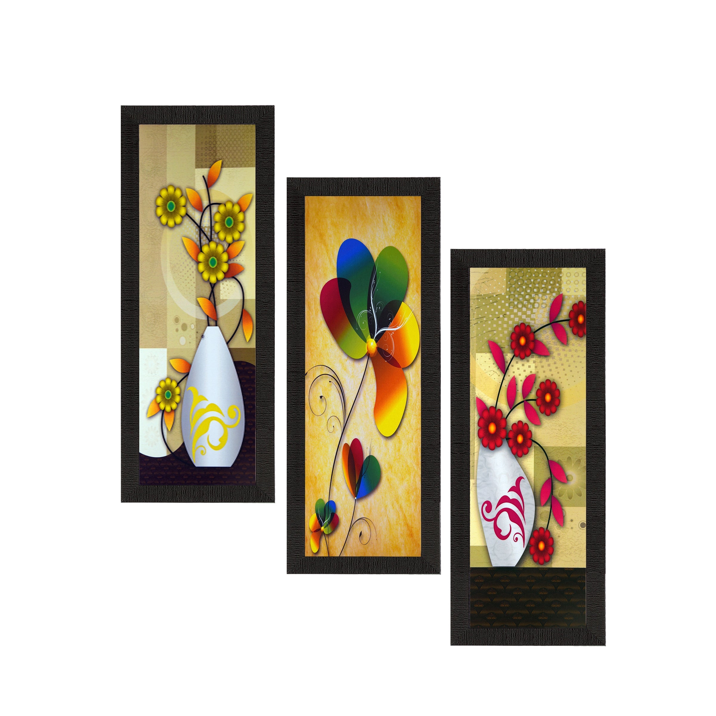 Set Of 3 Botanical Floral Pots Satin Matt Texture UV Art Painting Kafalo