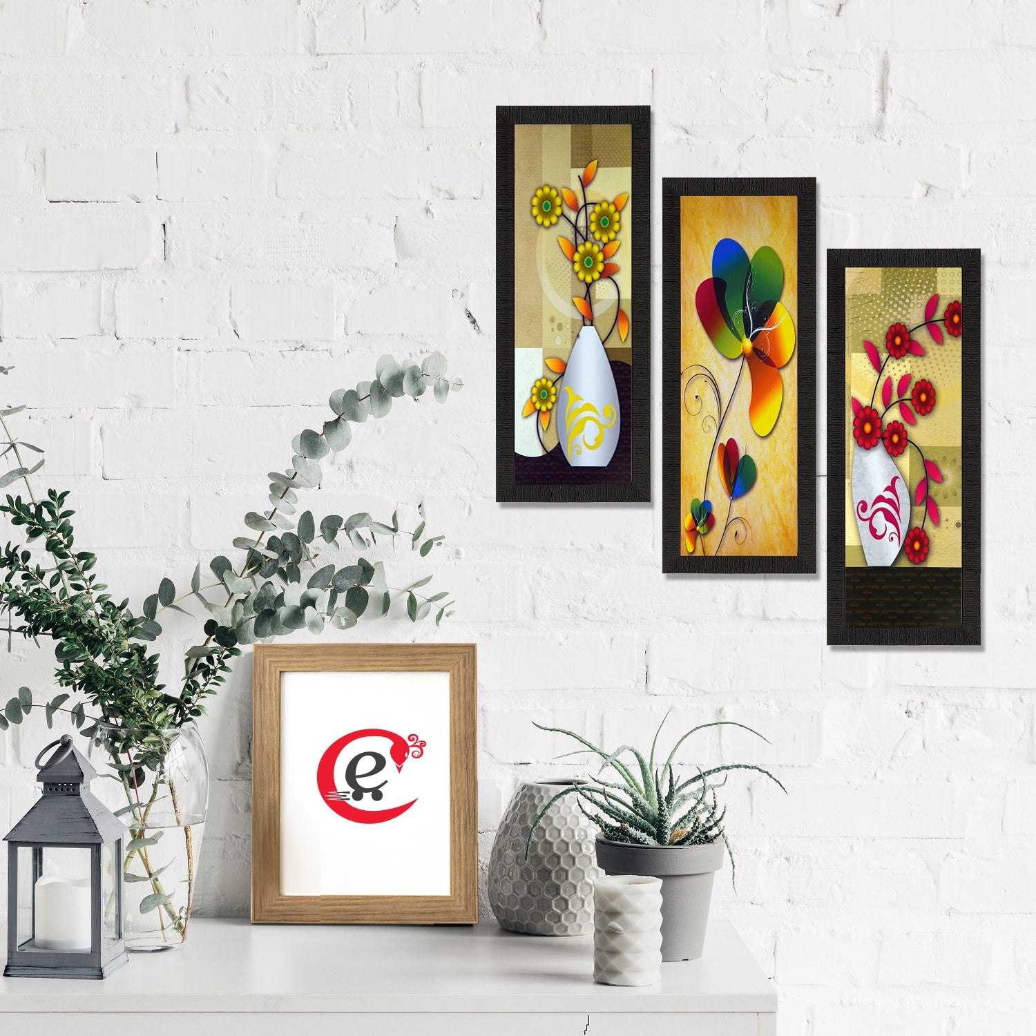 Set Of 3 Botanical Floral Pots Satin Matt Texture UV Art Painting Kafalo
