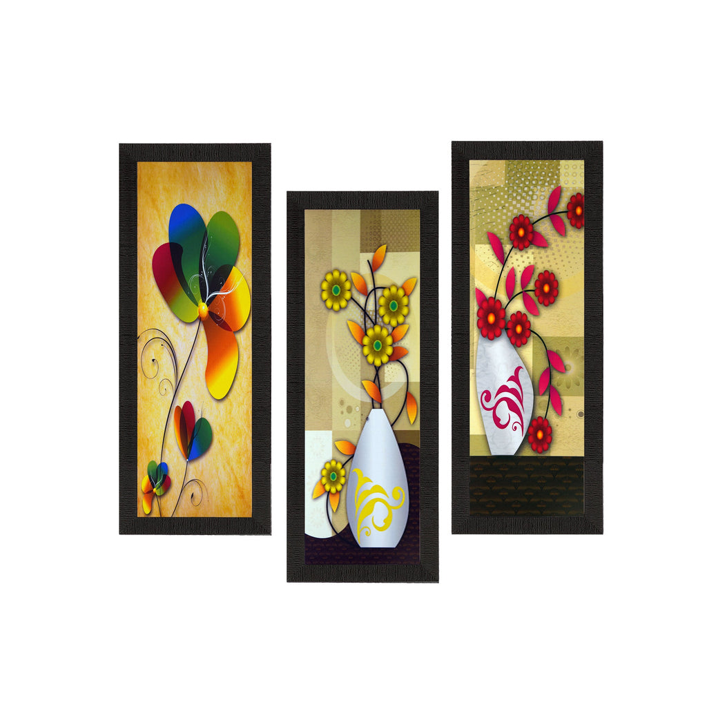 Set Of 3 Botanical Floral Pots Satin Matt Texture UV Art Painting Kafalo