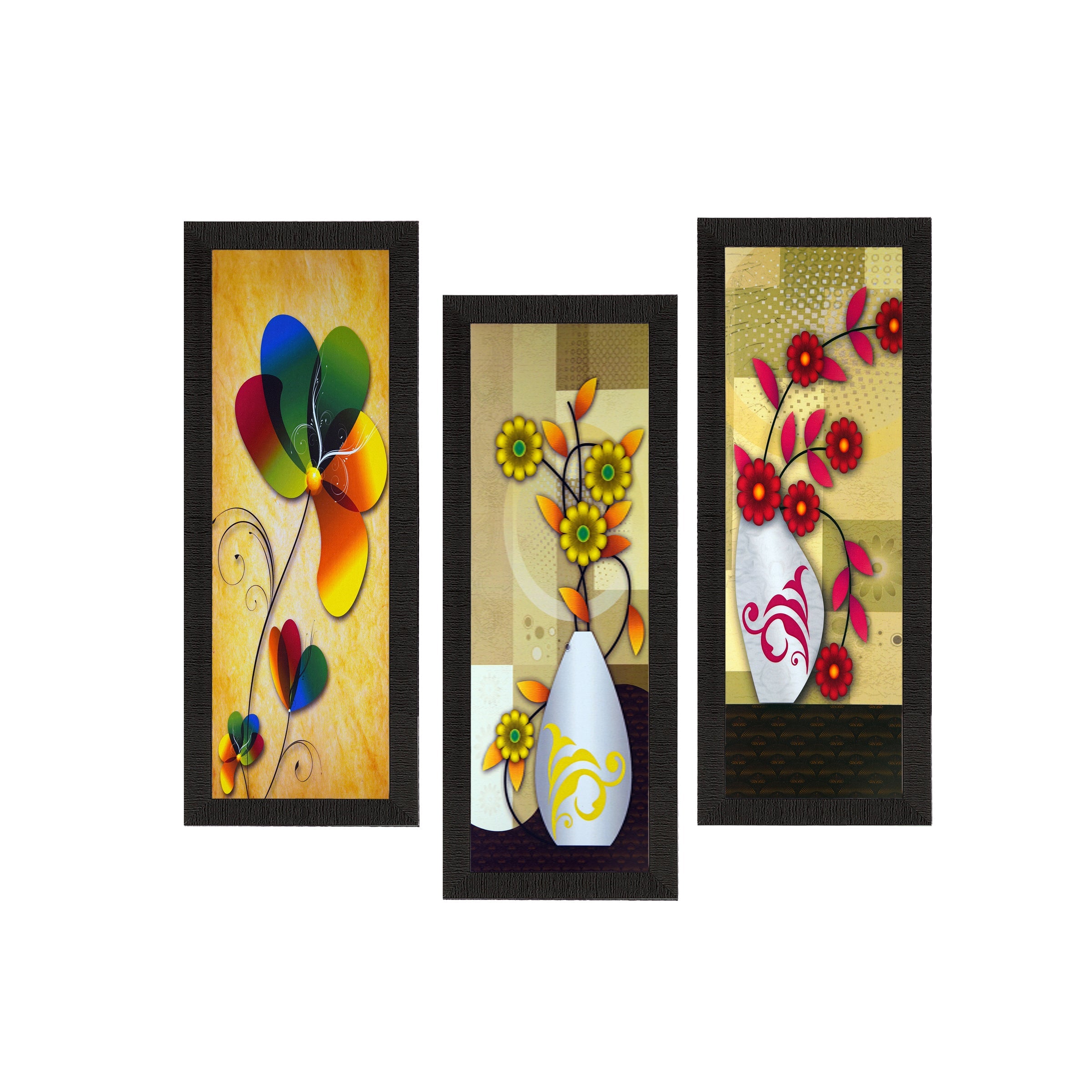 Set Of 3 Botanical Floral Pots Satin Matt Texture UV Art Painting Kafalo