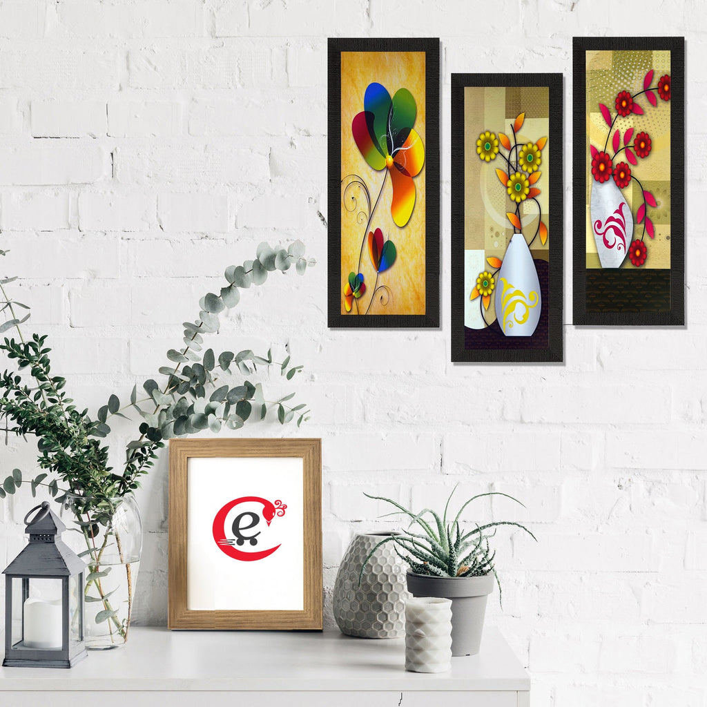 Set Of 3 Botanical Floral Pots Satin Matt Texture UV Art Painting Kafalo