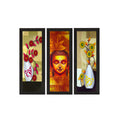 Set Of 3 Lord Buddha and Botanical Floral Satin Matt Texture UV Art Painting Kafalo