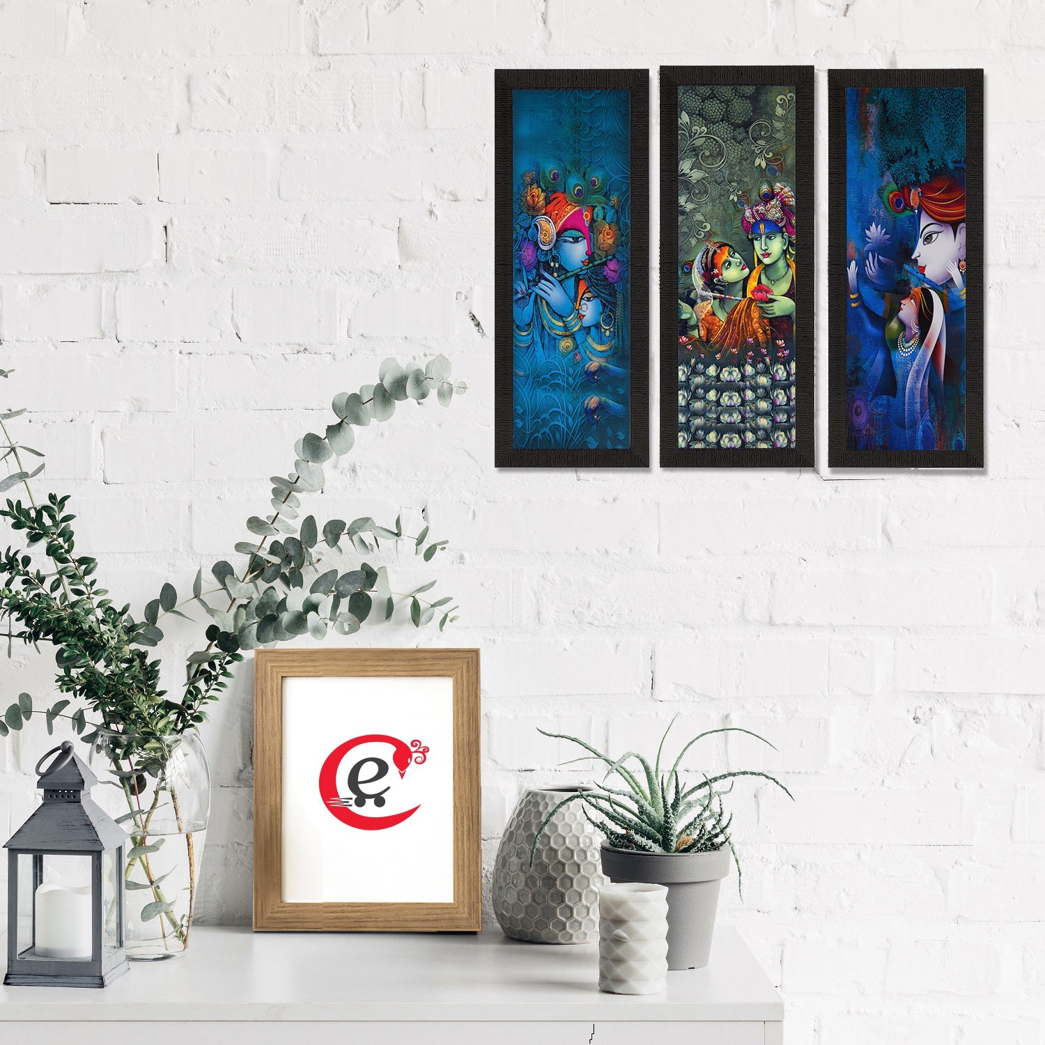 Set Of 3 Radha Krishna Satin Matt Texture UV Art Painting Kafalo