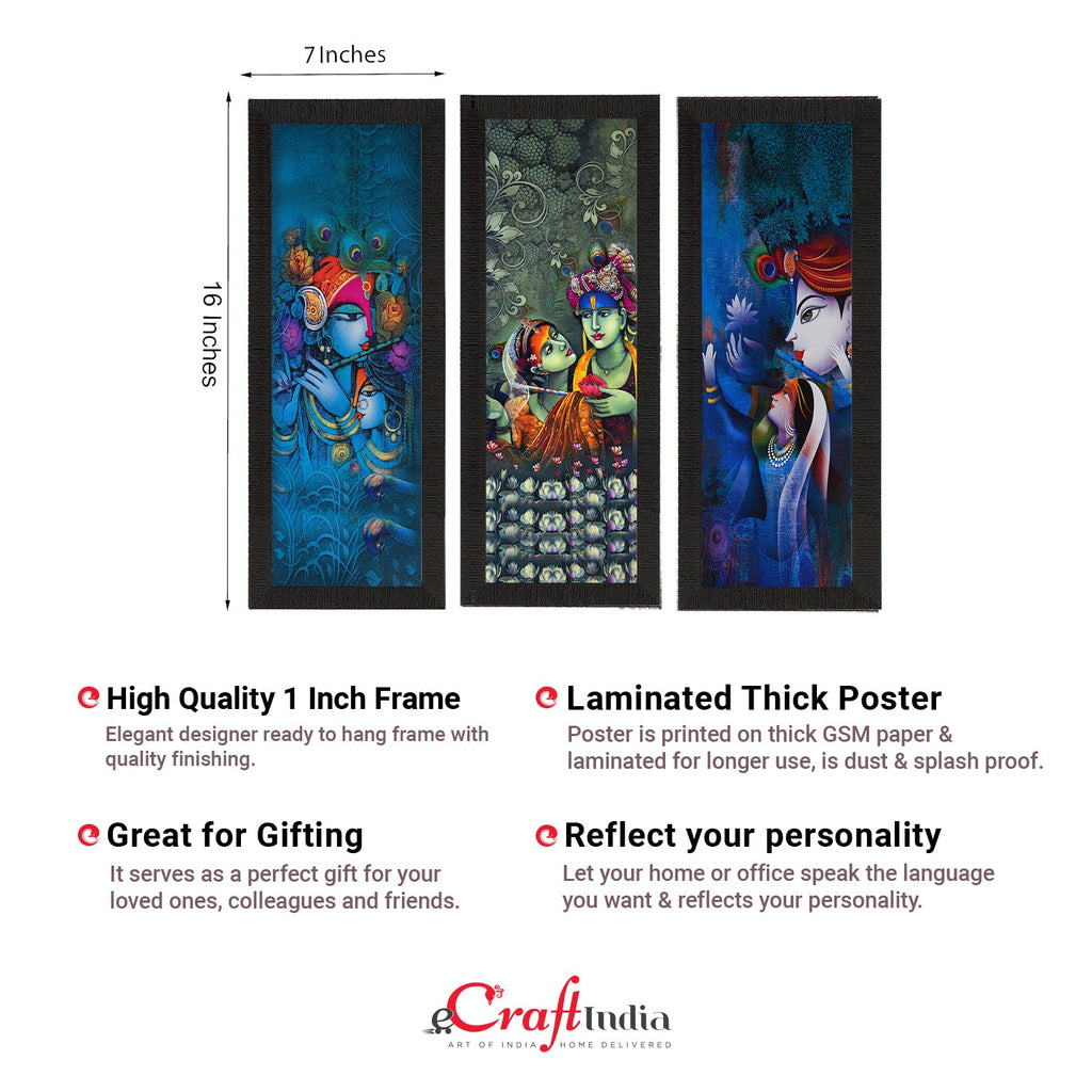 Set Of 3 Radha Krishna Satin Matt Texture UV Art Painting Kafalo