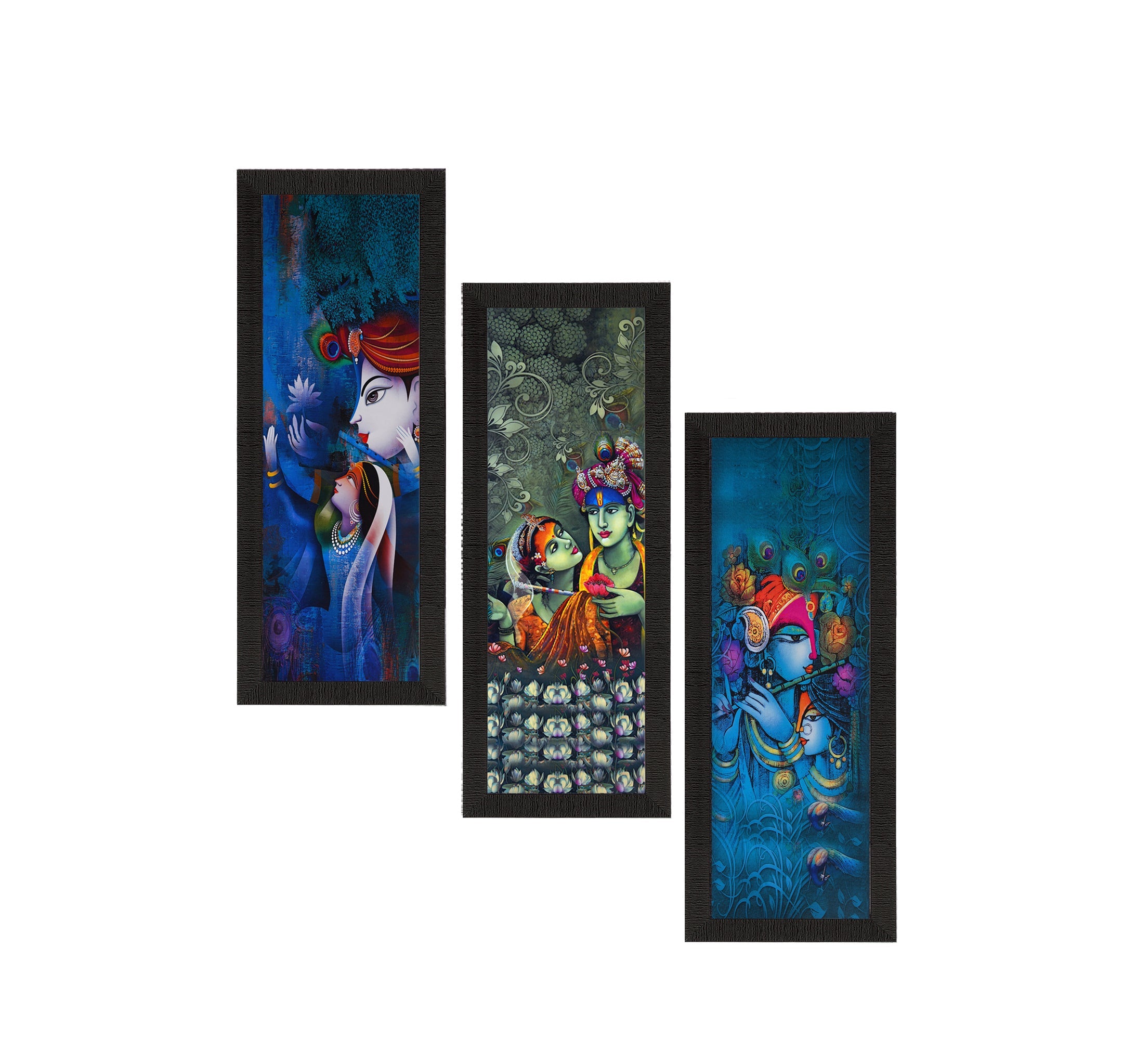 Set Of 3 Radha Krishna Satin Matt Texture UV Art Painting Kafalo