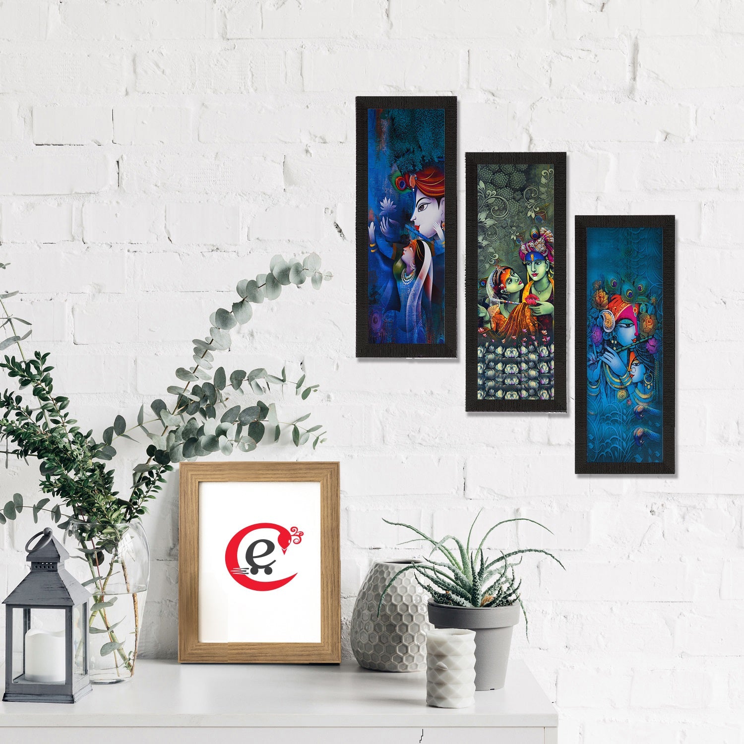 Set Of 3 Radha Krishna Satin Matt Texture UV Art Painting Kafalo