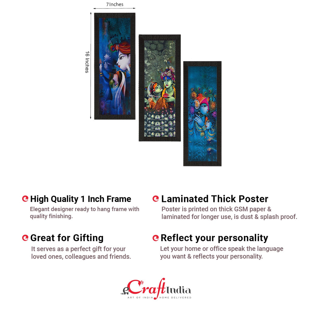Set Of 3 Radha Krishna Satin Matt Texture UV Art Painting Kafalo
