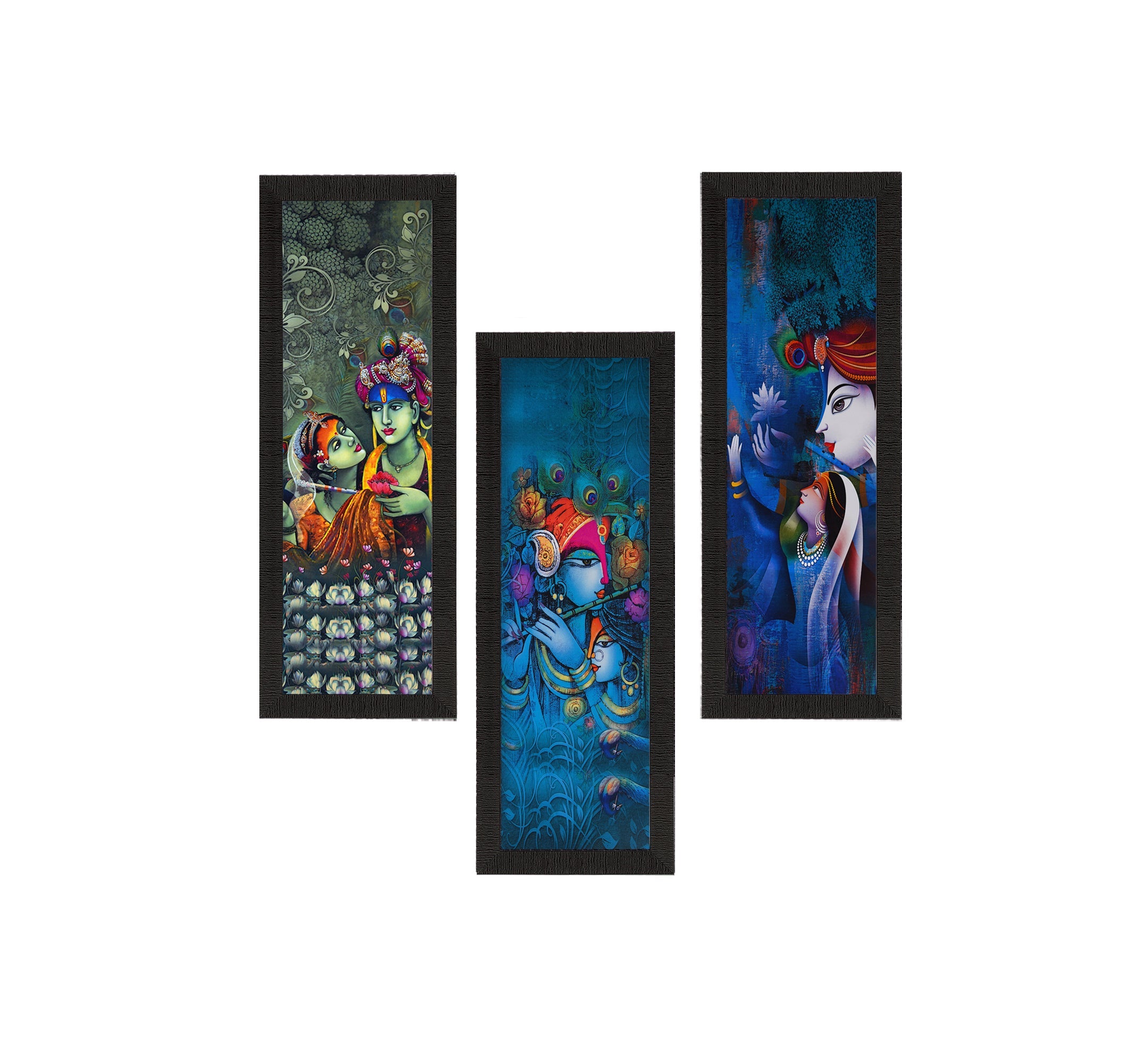 Set Of 3 Radha Krishna Satin Matt Texture UV Art Painting Kafalo