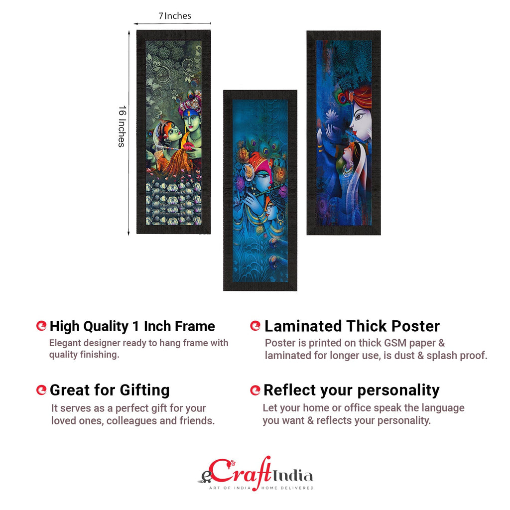 Set Of 3 Radha Krishna Satin Matt Texture UV Art Painting Kafalo
