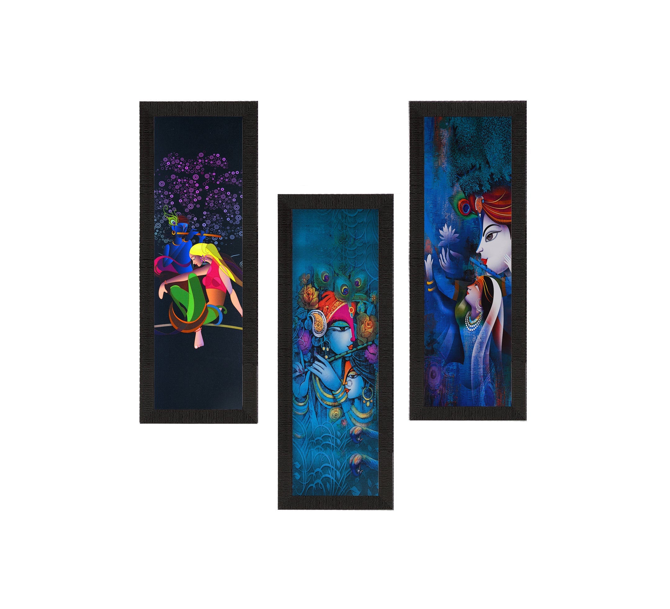 Set Of 3 Radha Krishna Satin Matt Texture UV Art Painting Kafalo