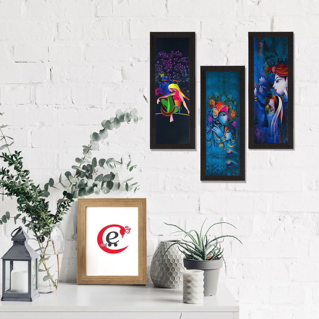 Set Of 3 Radha Krishna Satin Matt Texture UV Art Painting Kafalo