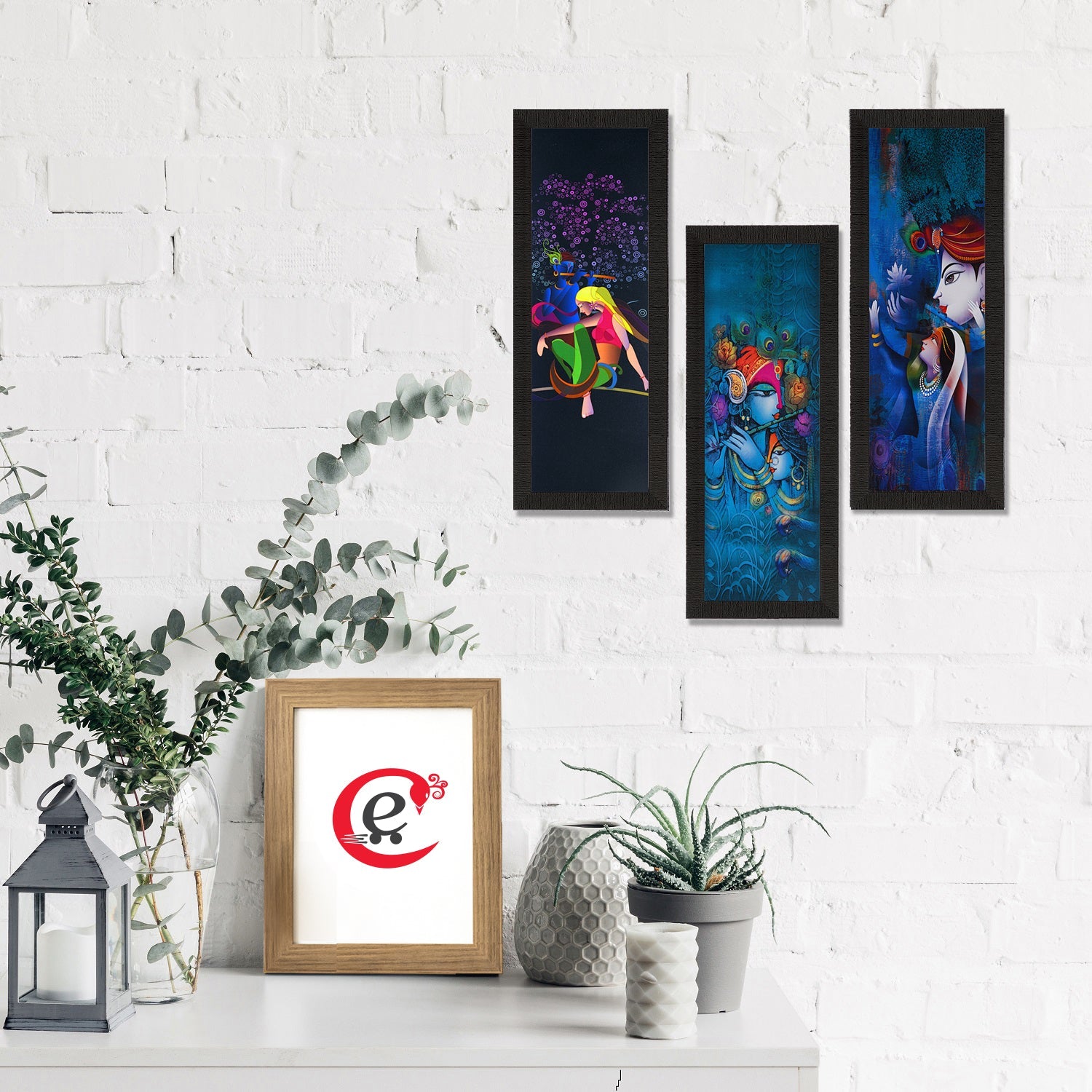 Set Of 3 Radha Krishna Satin Matt Texture UV Art Painting Kafalo