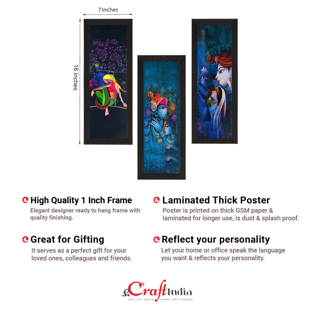 Set Of 3 Radha Krishna Satin Matt Texture UV Art Painting Kafalo