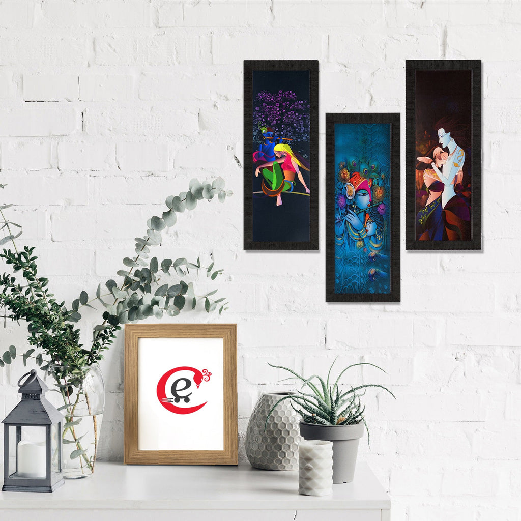 Set Of 3 Radha Krishna Satin Matt Texture UV Art Painting Kafalo
