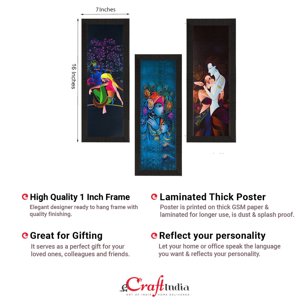Set Of 3 Radha Krishna Satin Matt Texture UV Art Painting Kafalo