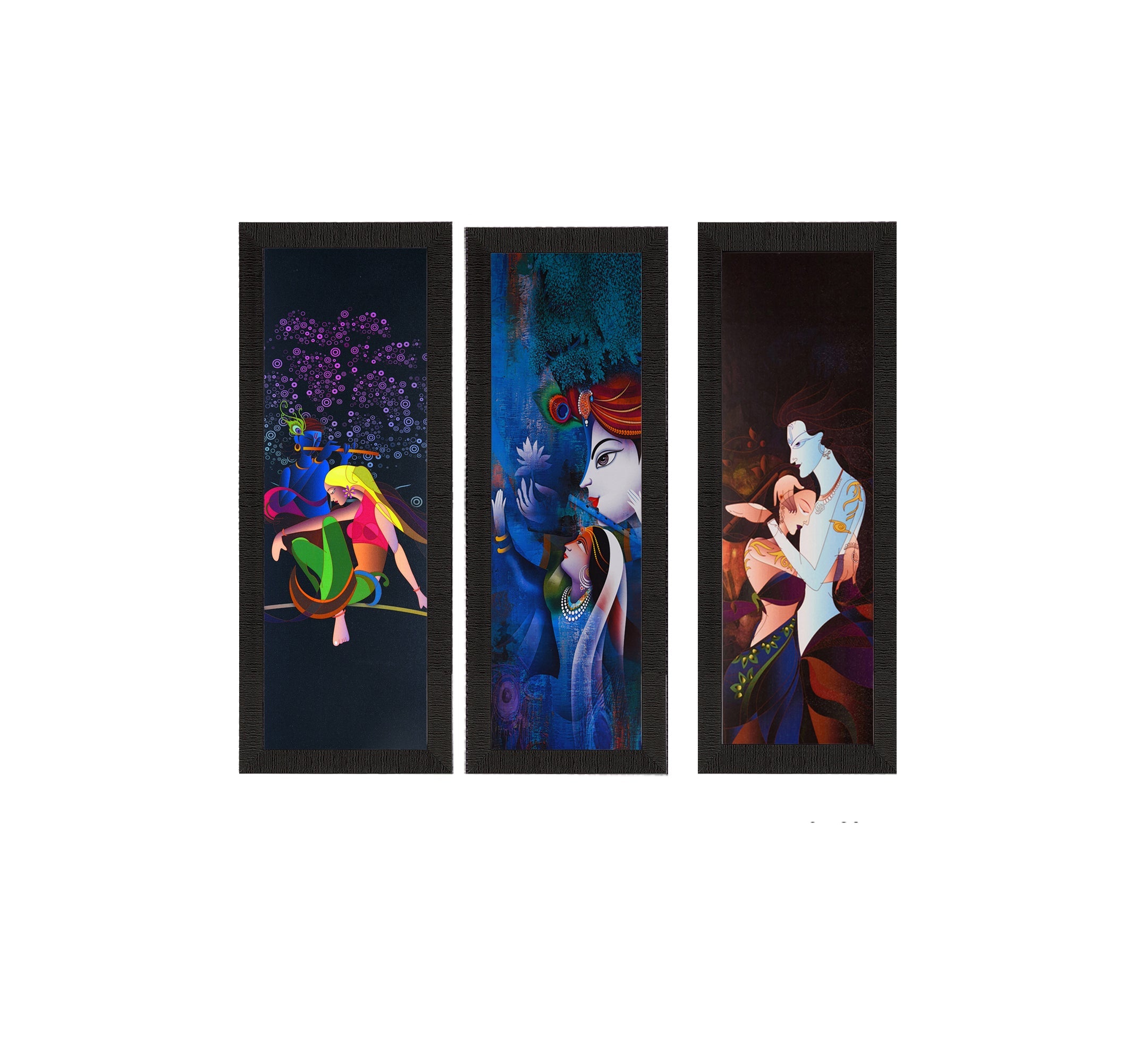 Set Of 3 Radha Krishna Satin Matt Texture UV Art Painting Kafalo