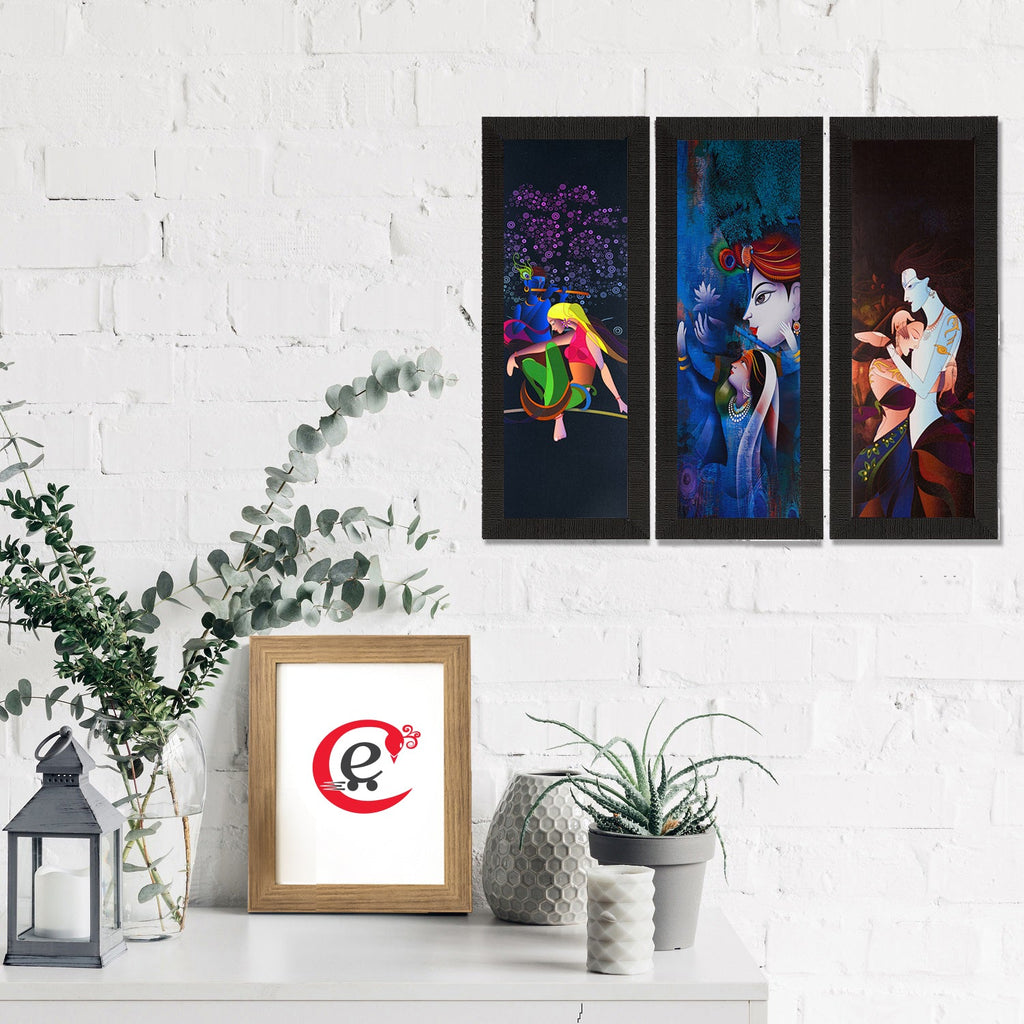 Set Of 3 Radha Krishna Satin Matt Texture UV Art Painting Kafalo