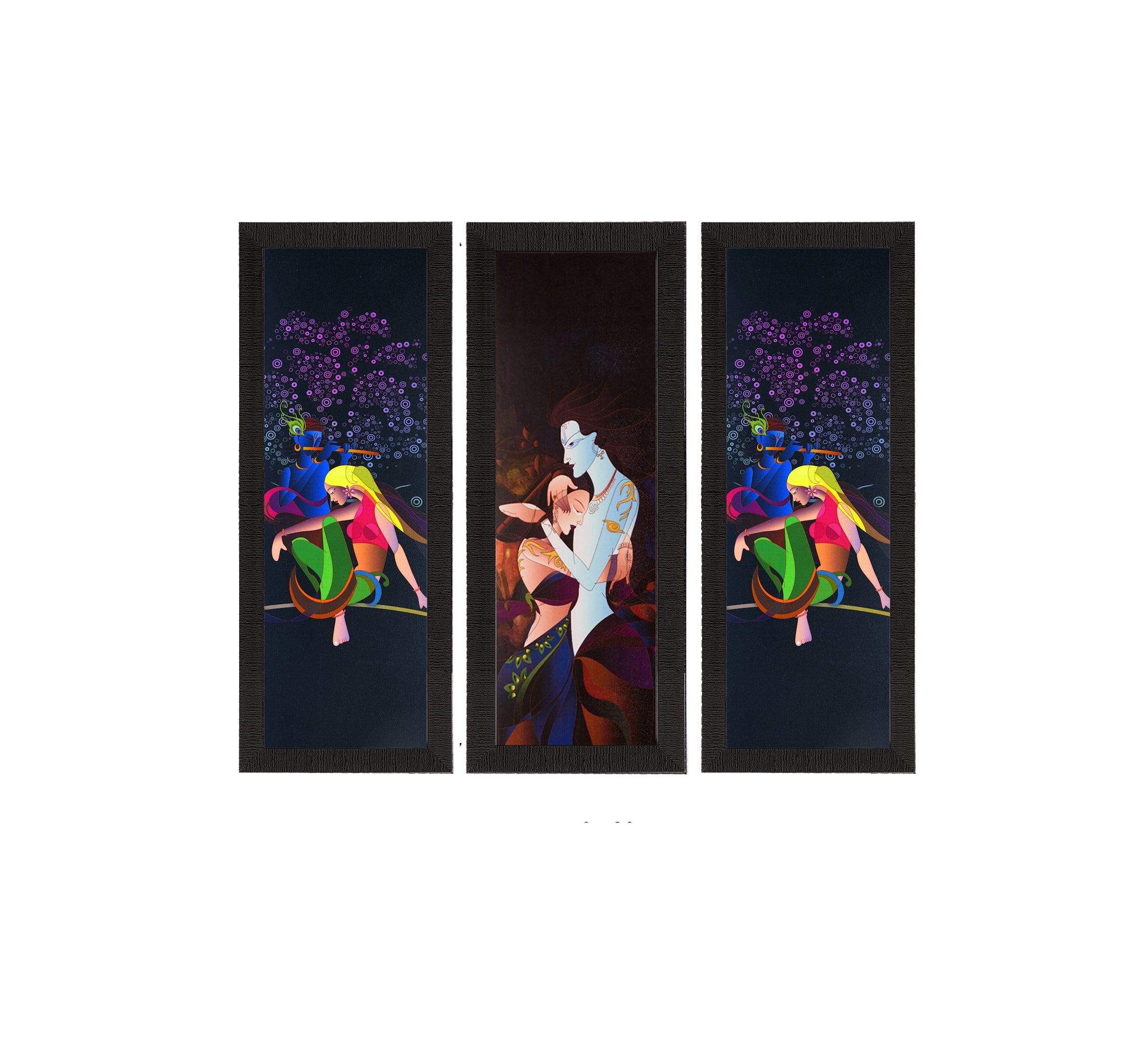 Set Of 3 Radha Krishna Satin Matt Texture UV Art Painting Kafalo