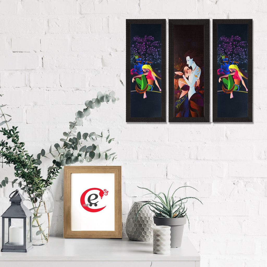 Set Of 3 Radha Krishna Satin Matt Texture UV Art Painting Kafalo