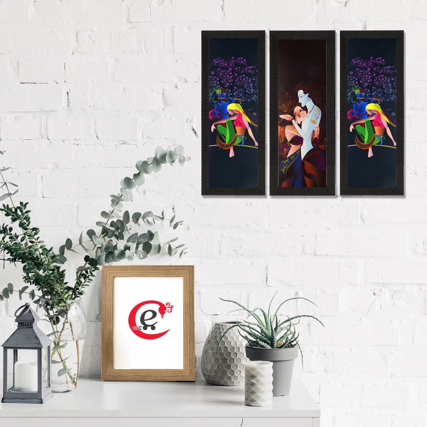 Set Of 3 Radha Krishna Satin Matt Texture UV Art Painting Kafalo