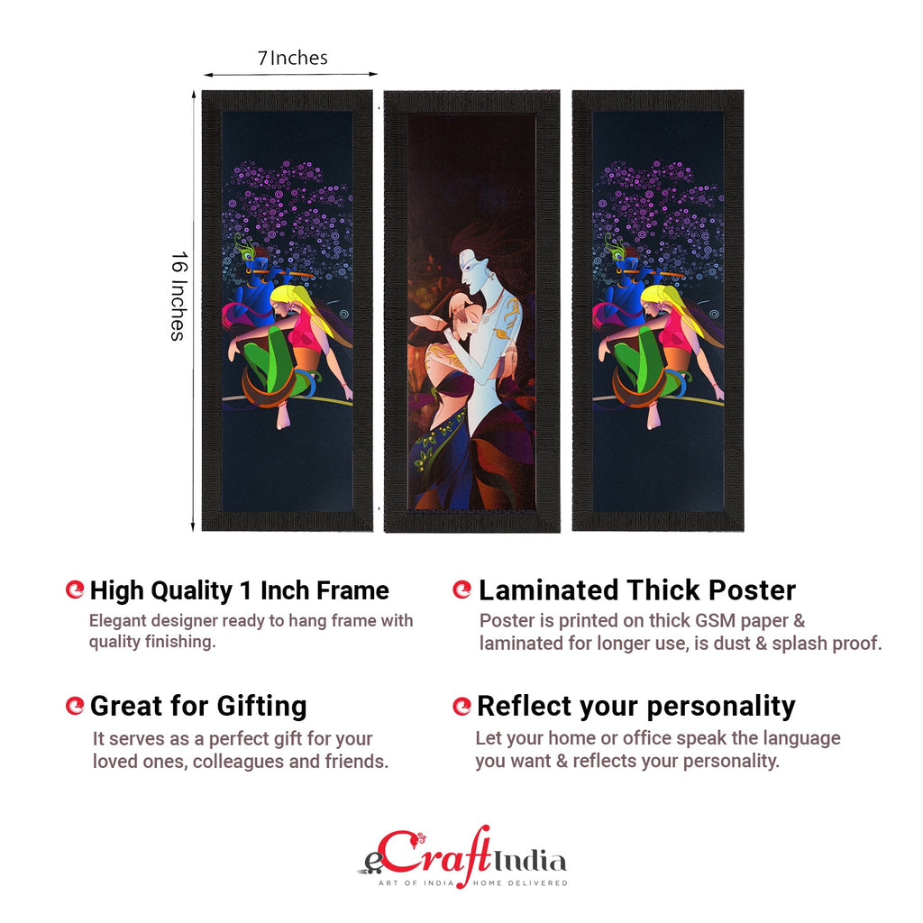 Set Of 3 Radha Krishna Satin Matt Texture UV Art Painting Kafalo