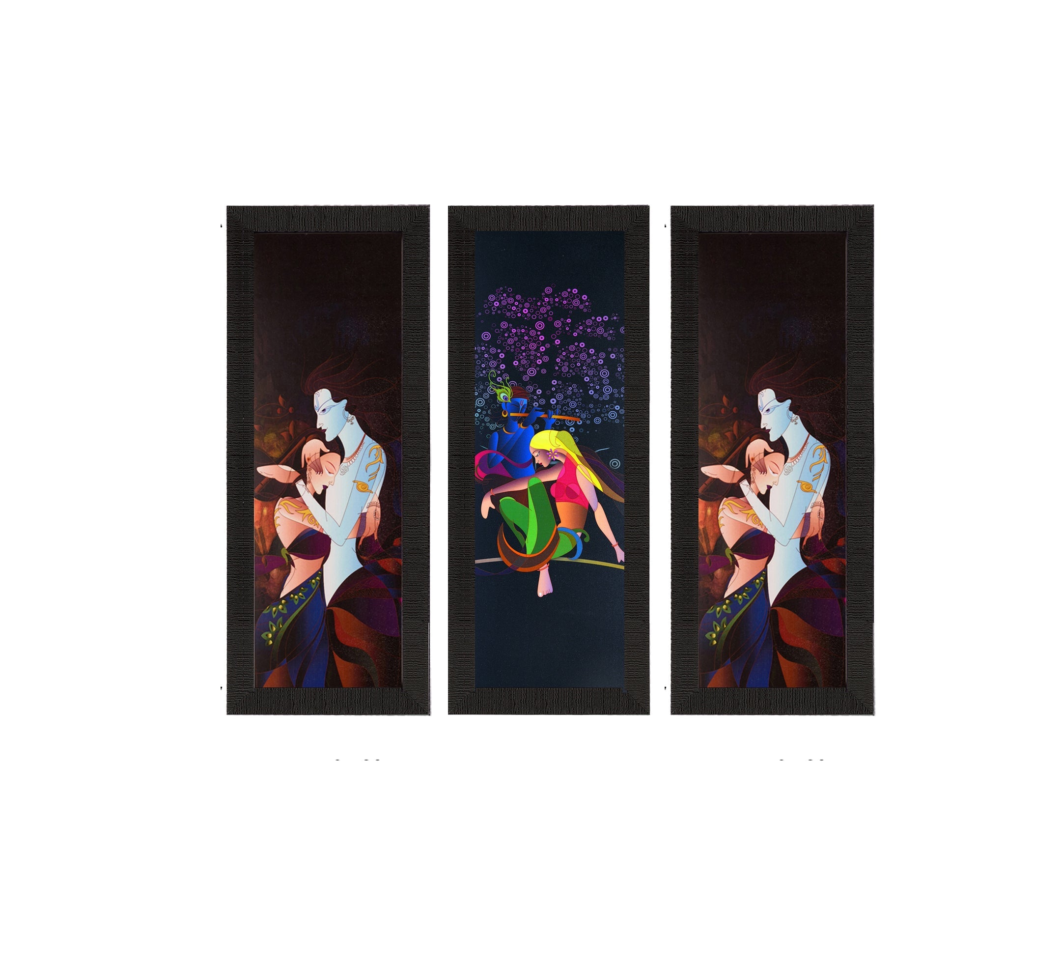 Set Of 3 Radha Krishna Satin Matt Texture UV Art Painting Kafalo