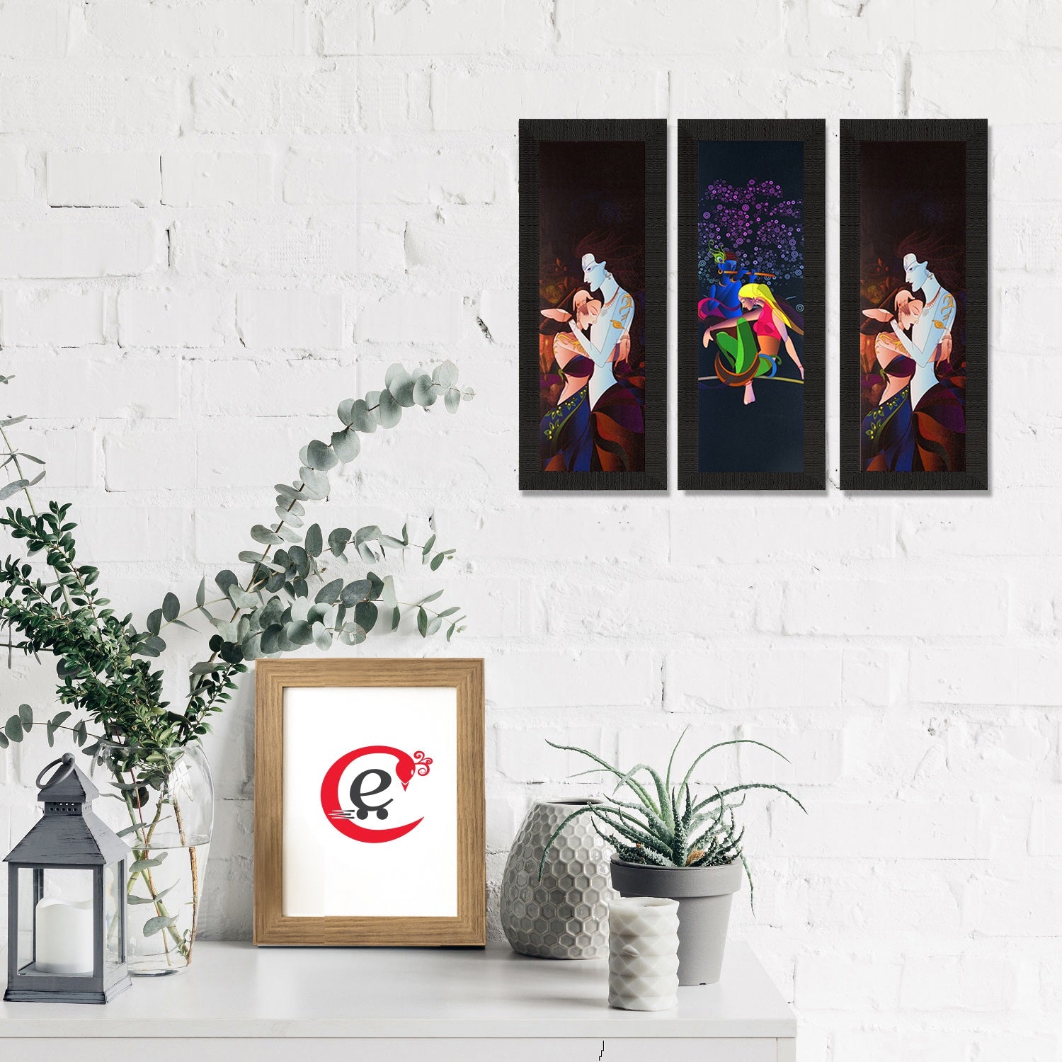 Set Of 3 Radha Krishna Satin Matt Texture UV Art Painting Kafalo