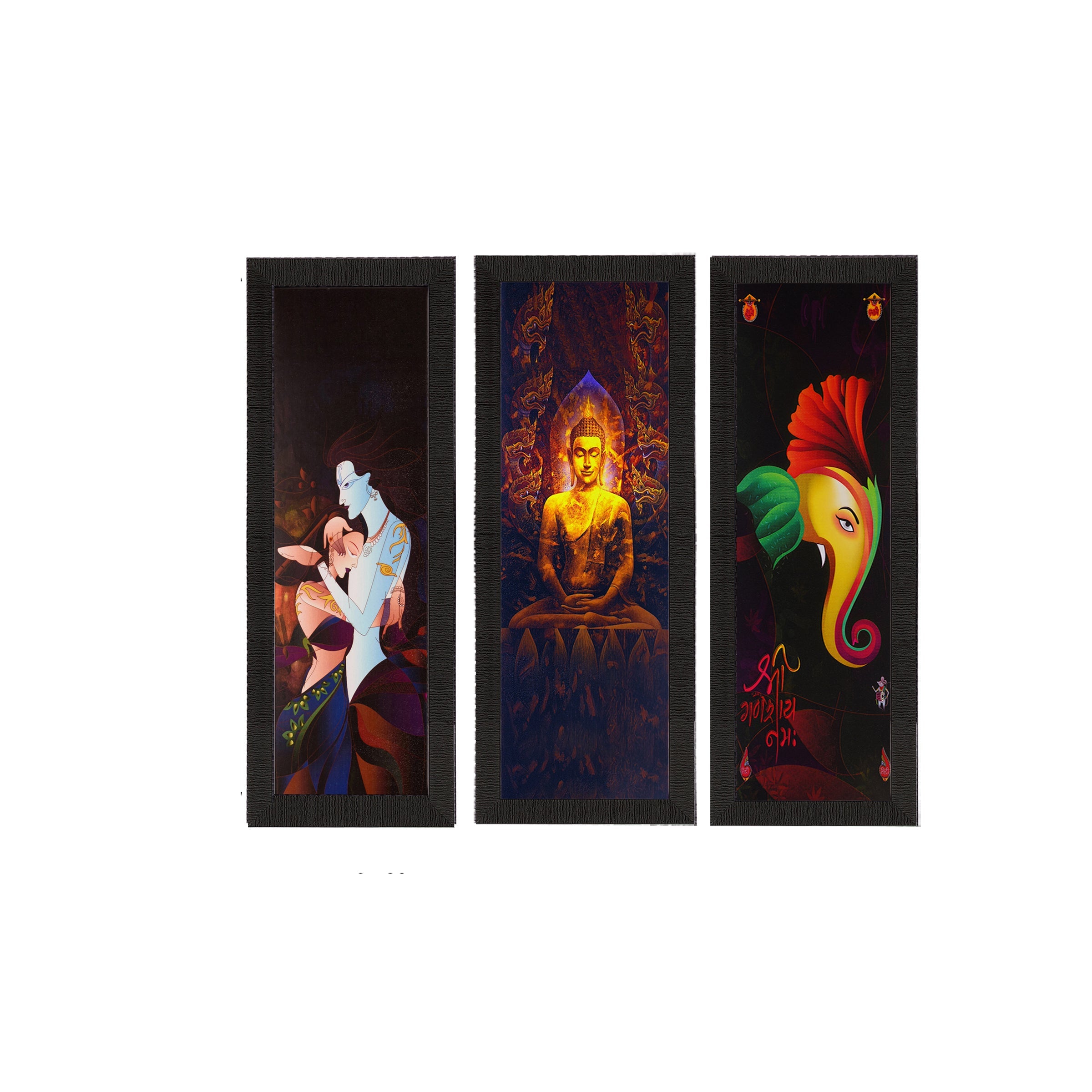 Set Of 3 Radha Krishna, Ganesha, Buddha Satin Matt Texture UV Art Painting Kafalo