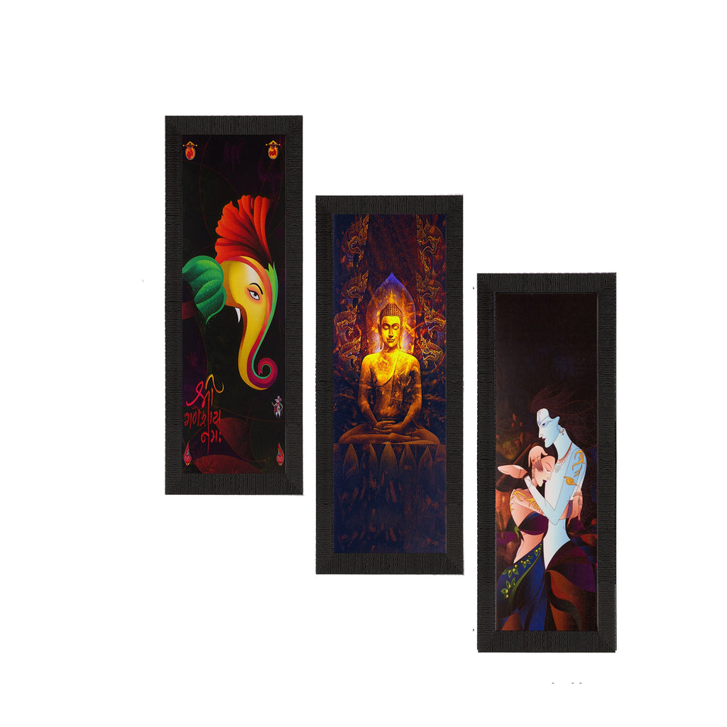 Set Of 3 Radha Krishna, Ganesha, Buddha Satin Matt Texture UV Art Painting Kafalo