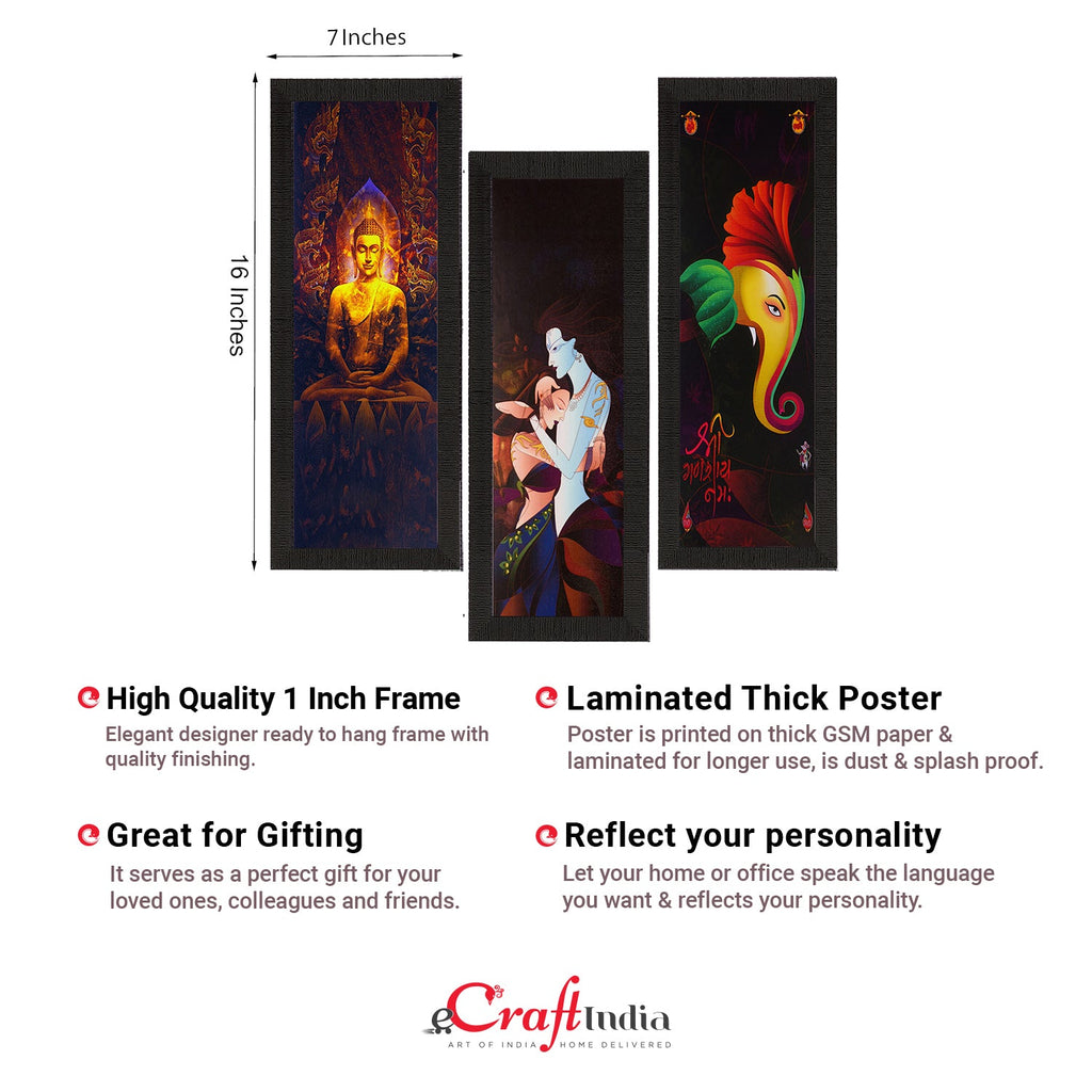 Set Of 3 Radha Krishna, Ganesha, Buddha Satin Matt Texture UV Art Painting Kafalo