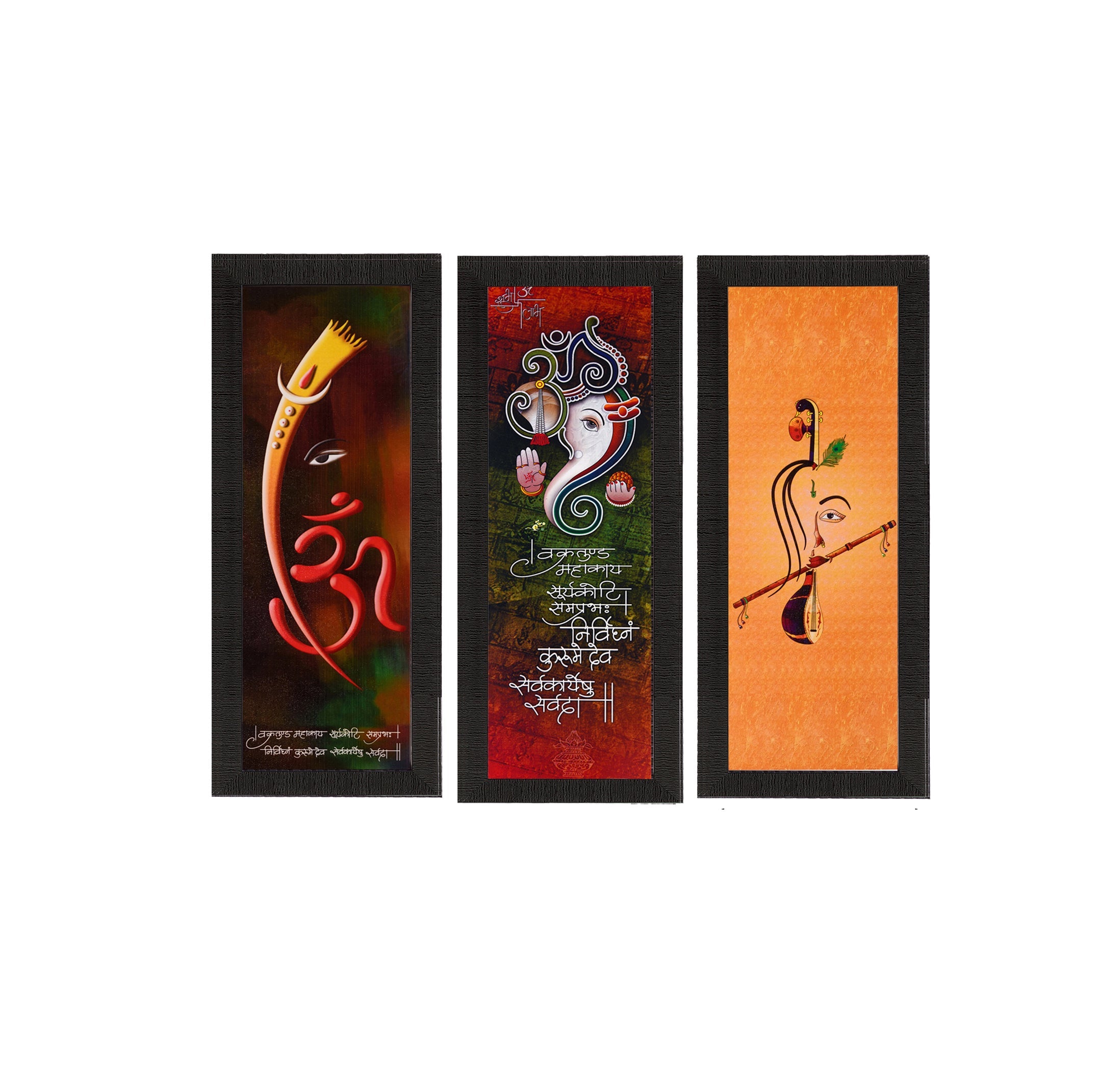 Set Of 3 Ganesha & Krishna Lord Buddha Satin Matt Texture UV Art Painting Kafalo