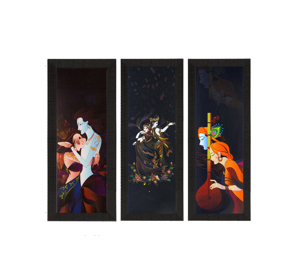 Set Of 3 Radha Krishna Satin Matt Texture UV Art Painting Kafalo