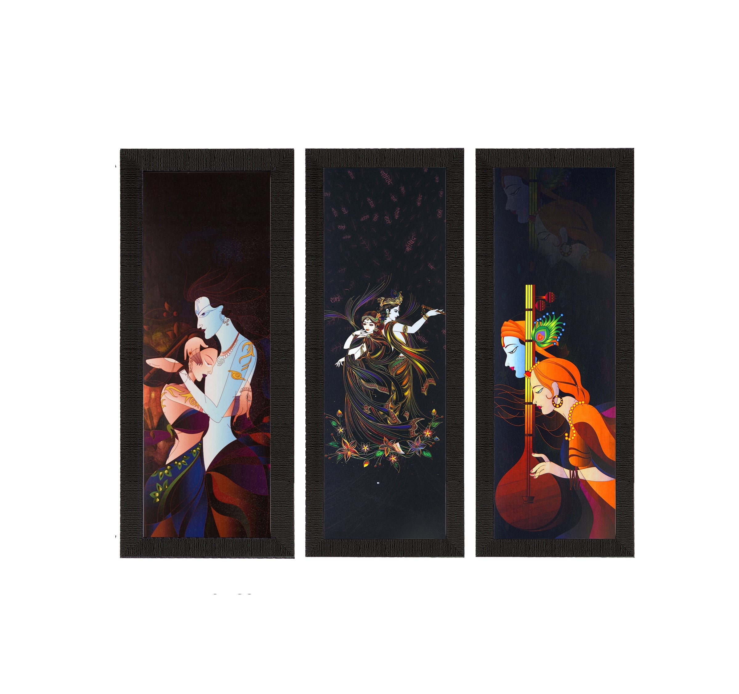 Set Of 3 Radha Krishna Satin Matt Texture UV Art Painting Kafalo