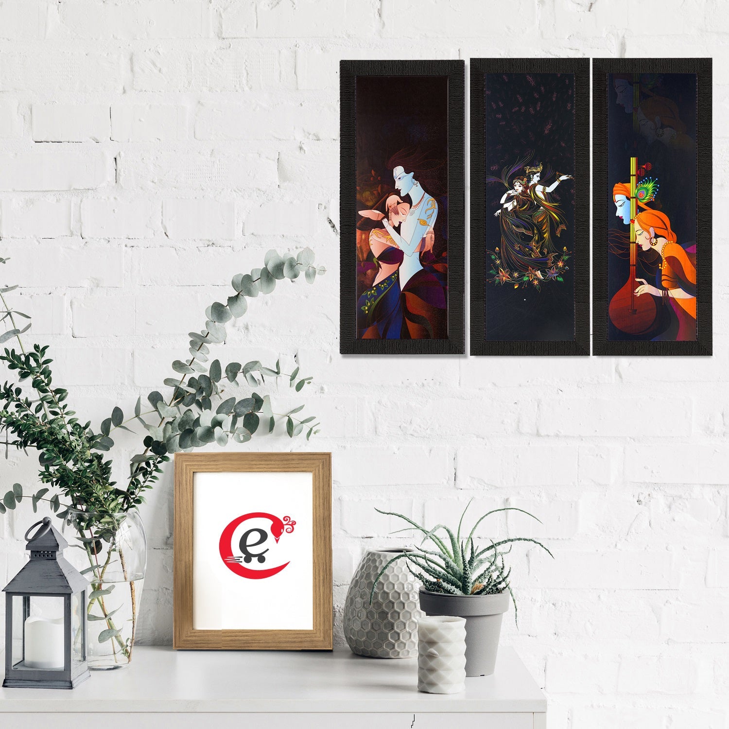 Set Of 3 Radha Krishna Satin Matt Texture UV Art Painting Kafalo