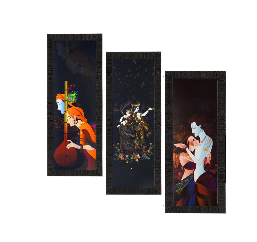 Set Of 3 Radha Krishna Satin Matt Texture UV Art Painting Kafalo