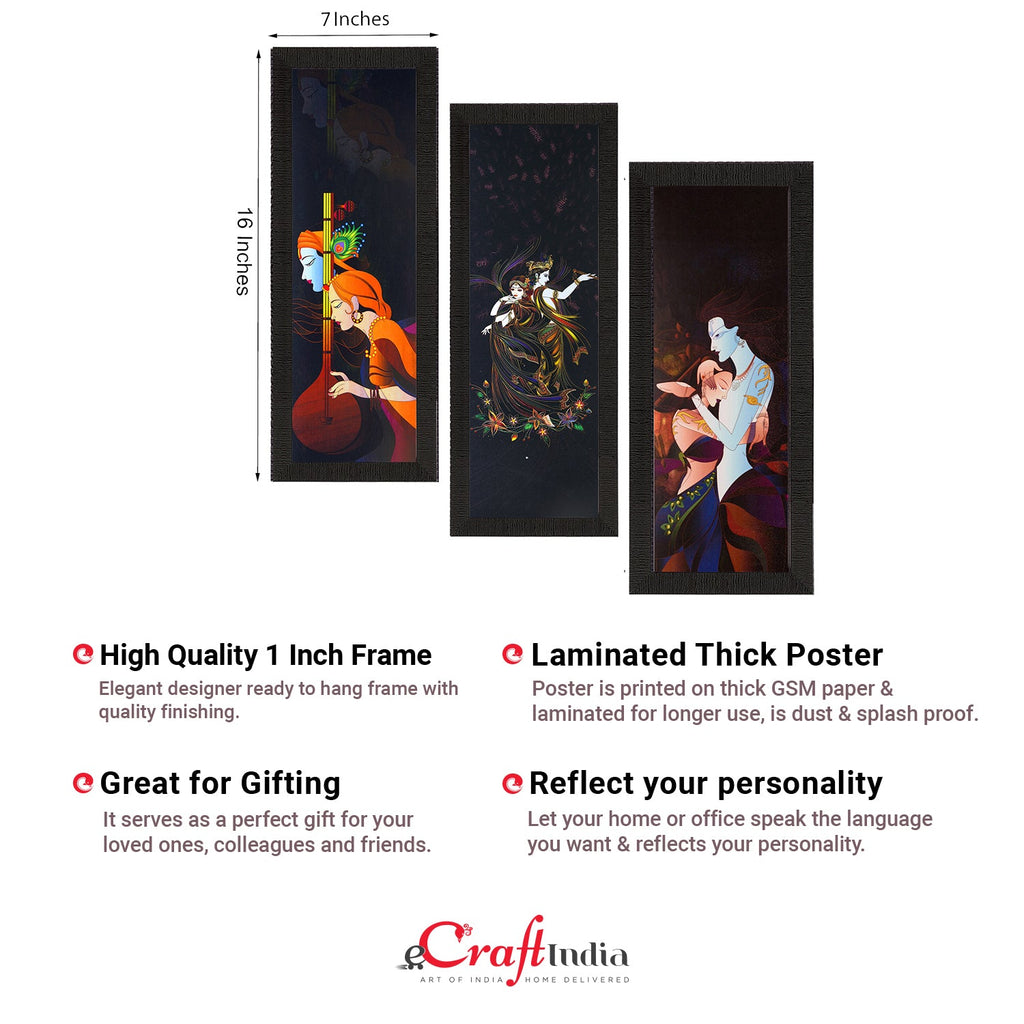 Set Of 3 Radha Krishna Satin Matt Texture UV Art Painting Kafalo