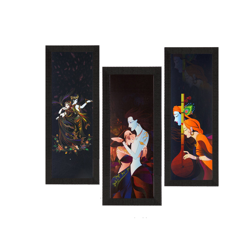 Set Of 3 Radha Krishna Satin Matt Texture UV Art Painting Kafalo