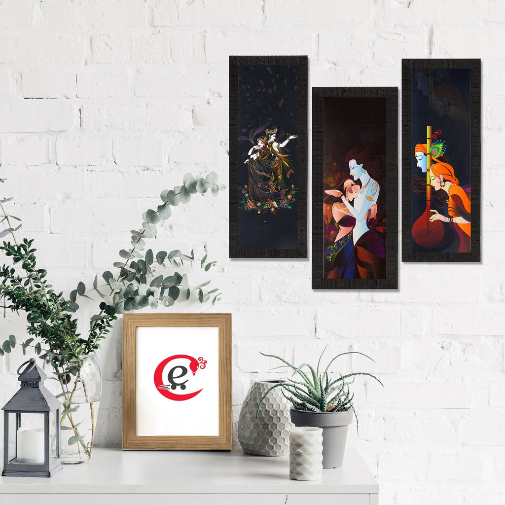 Set Of 3 Radha Krishna Satin Matt Texture UV Art Painting Kafalo
