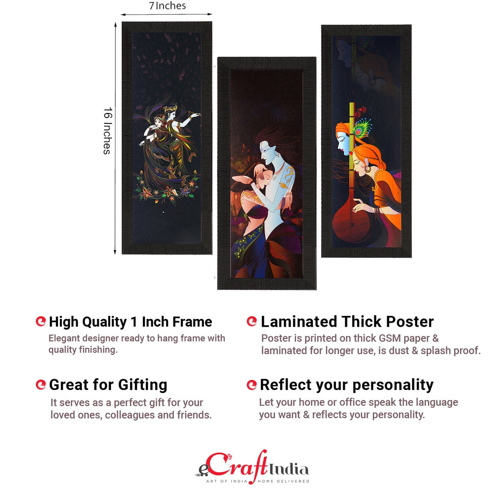 Set Of 3 Radha Krishna Satin Matt Texture UV Art Painting Kafalo